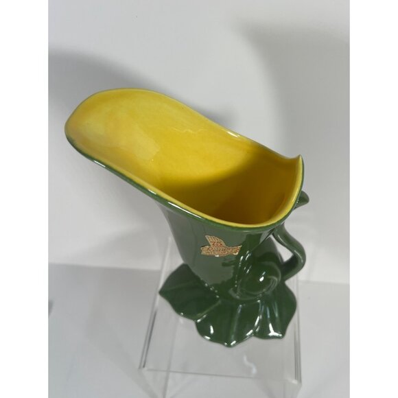 Red Wing Pottery Green & Yellow Cornucopia Vase Vintage 1940s - Picture 9 of 10
